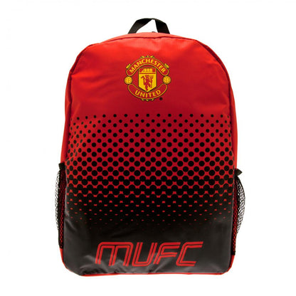 Red and black backpack with Manchester United logo on a white background
