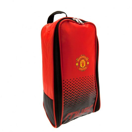 Red and black boot bag featuring the Manchester United logo