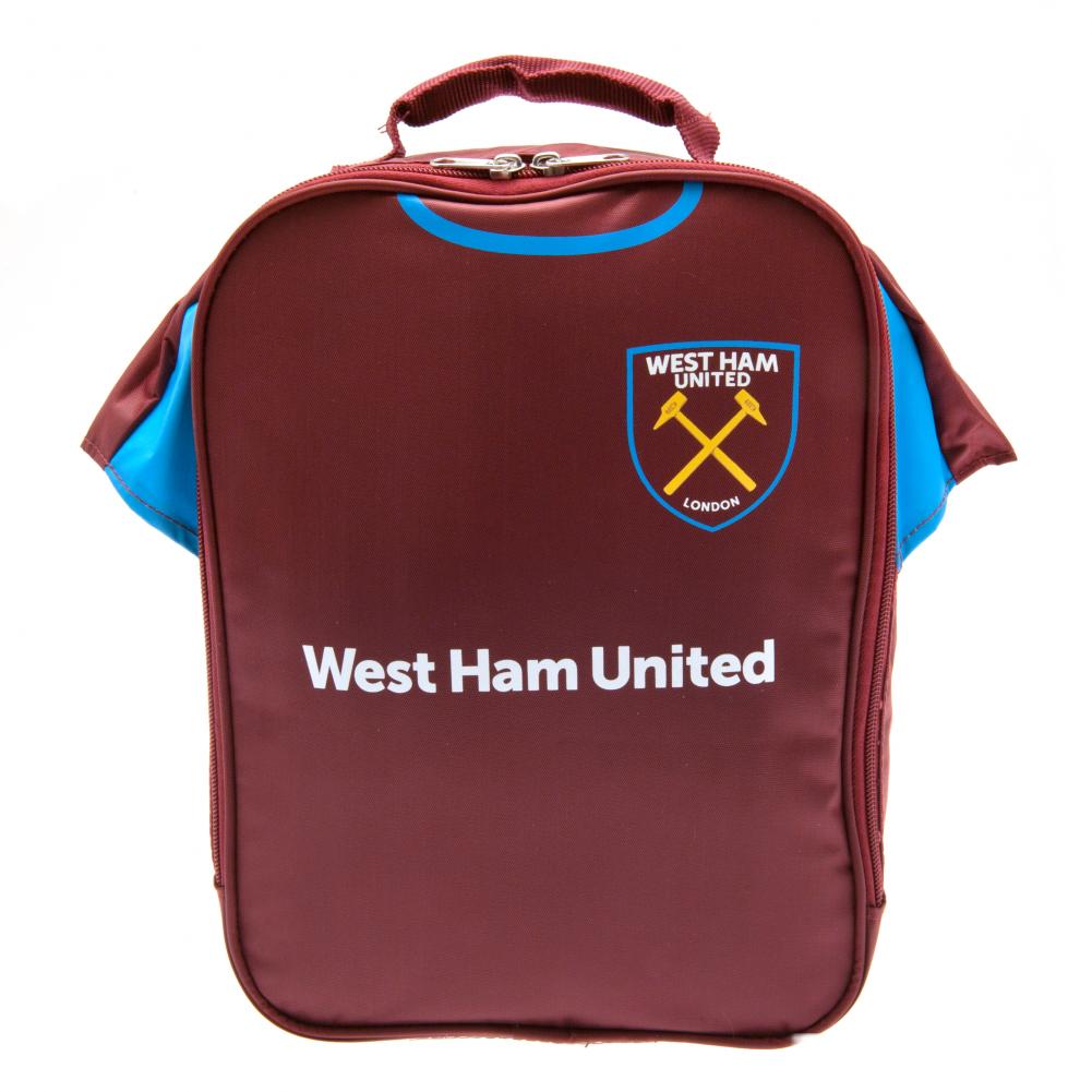 Claret and blue lunch bag with West Ham United logo on a white background