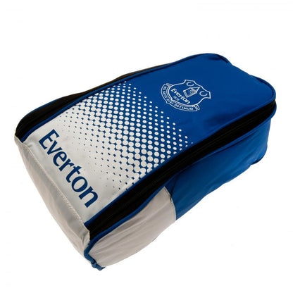 Blue and white shoe bag with Everton branding on a white background