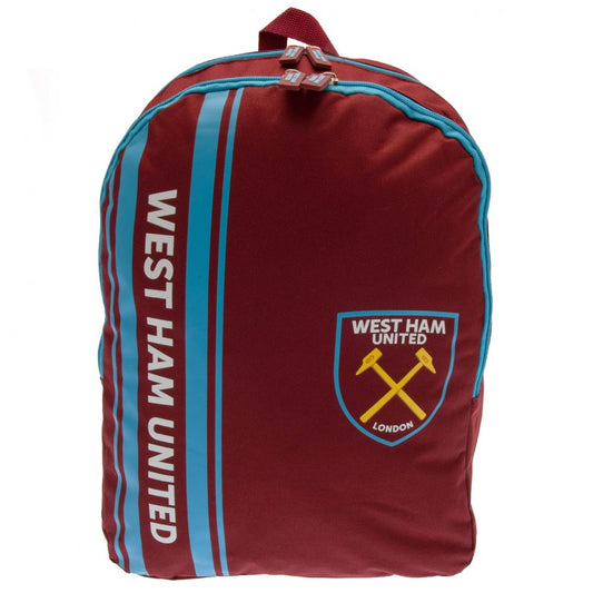 Claret backpack with West Ham United logo and text on a white background