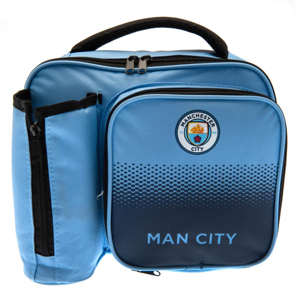 Blue Manchester City lunch bag with logo on a white background