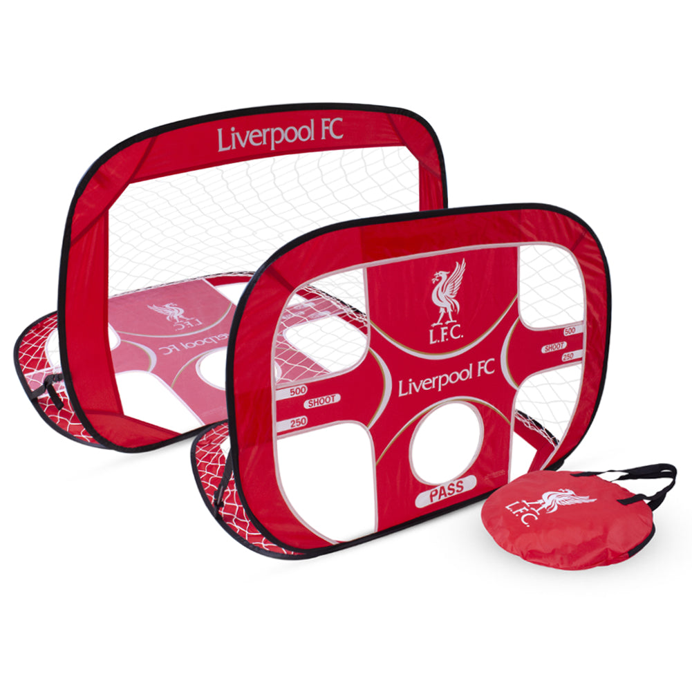 Liverpool FC mini soccer goal set with carrying bag on a white background
