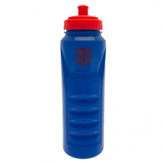 Blue FC Barcelona water bottle with red cap