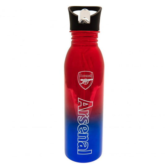 Red and blue water bottle with Arsenal logo