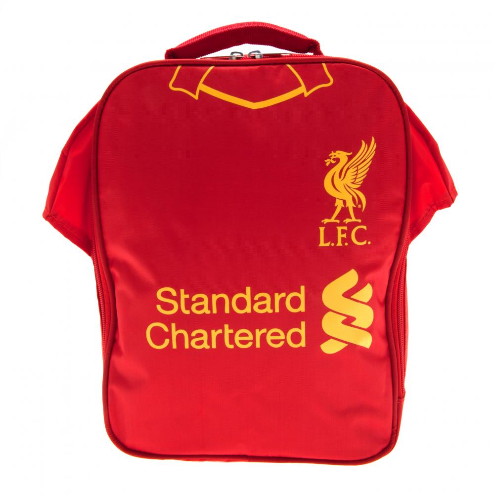 Liverpool FC lunch bag with yellow branding on a white background