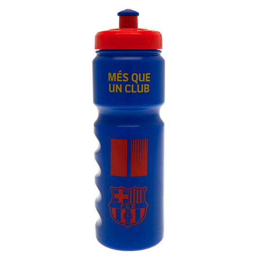 Blue FC Barcelona water bottle with red cap
