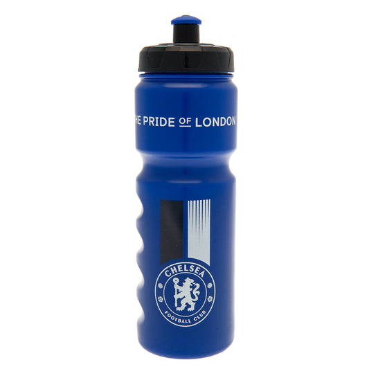 Blue water bottle with Chelsea Football Club logo