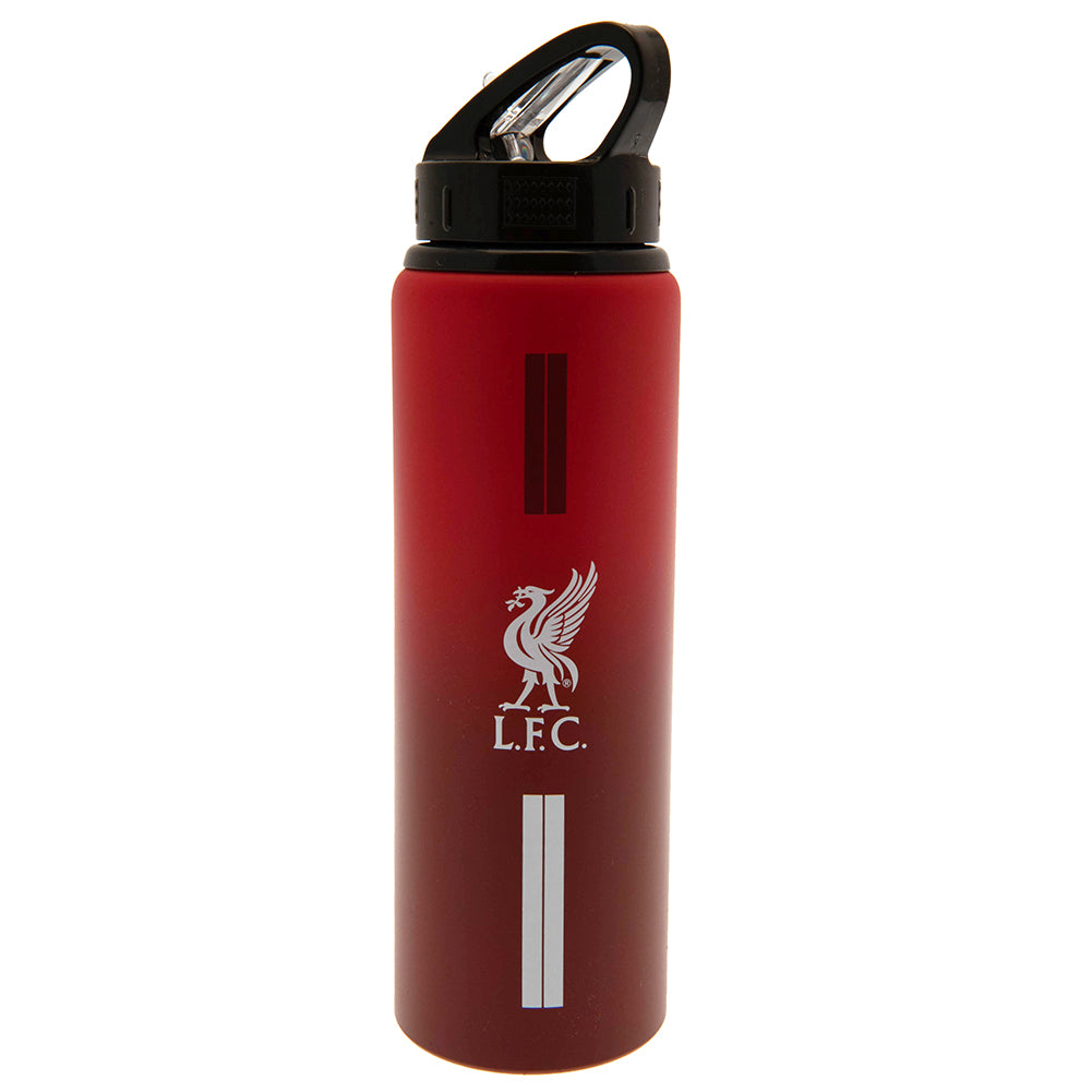 Red water bottle with black cap featuring LFC logo on a white background