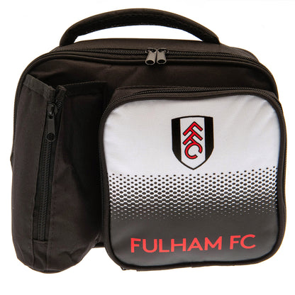 Black and white lunch bag with Fulham FC logo on a white background