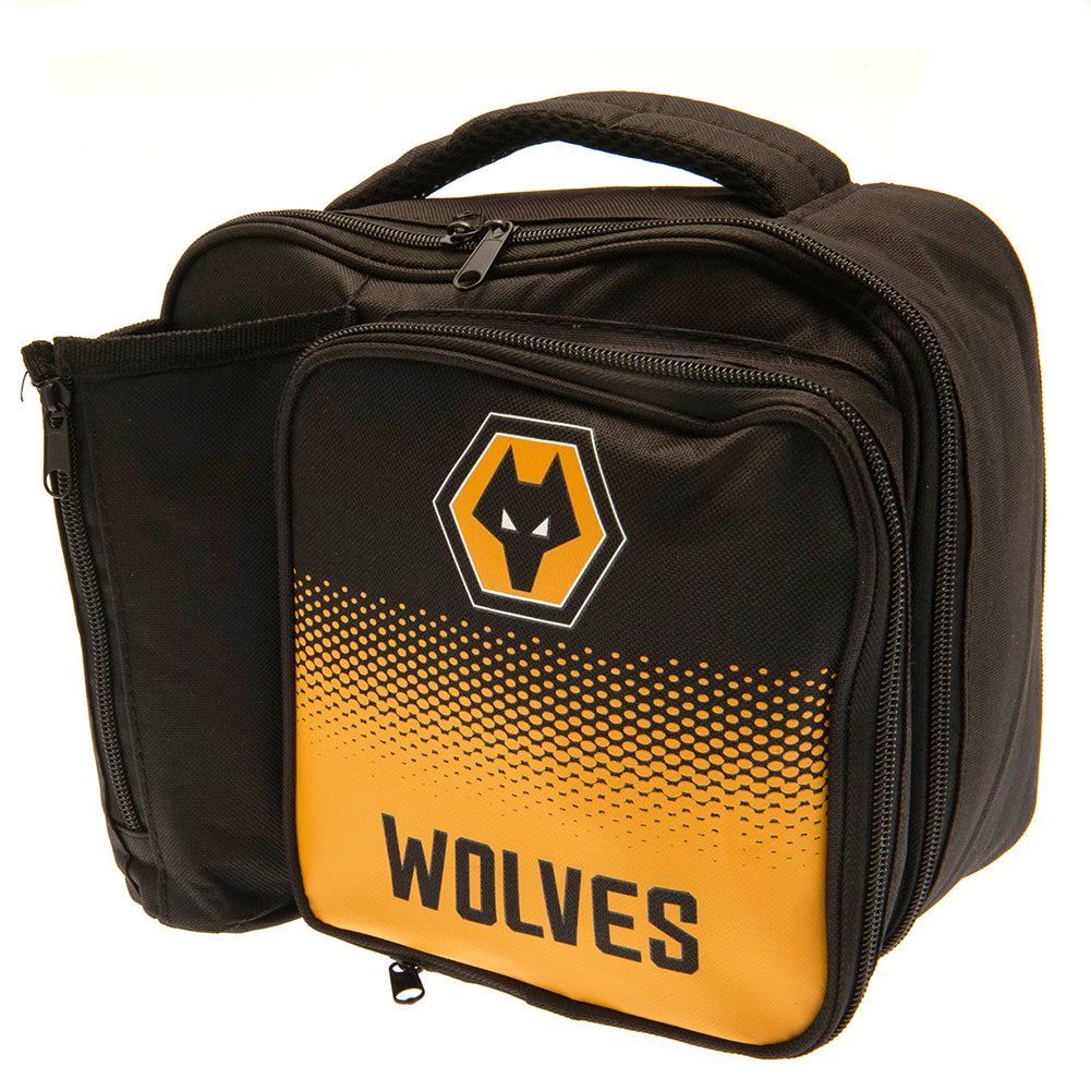 Black and yellow bag with 'Wolves' branding on a white background