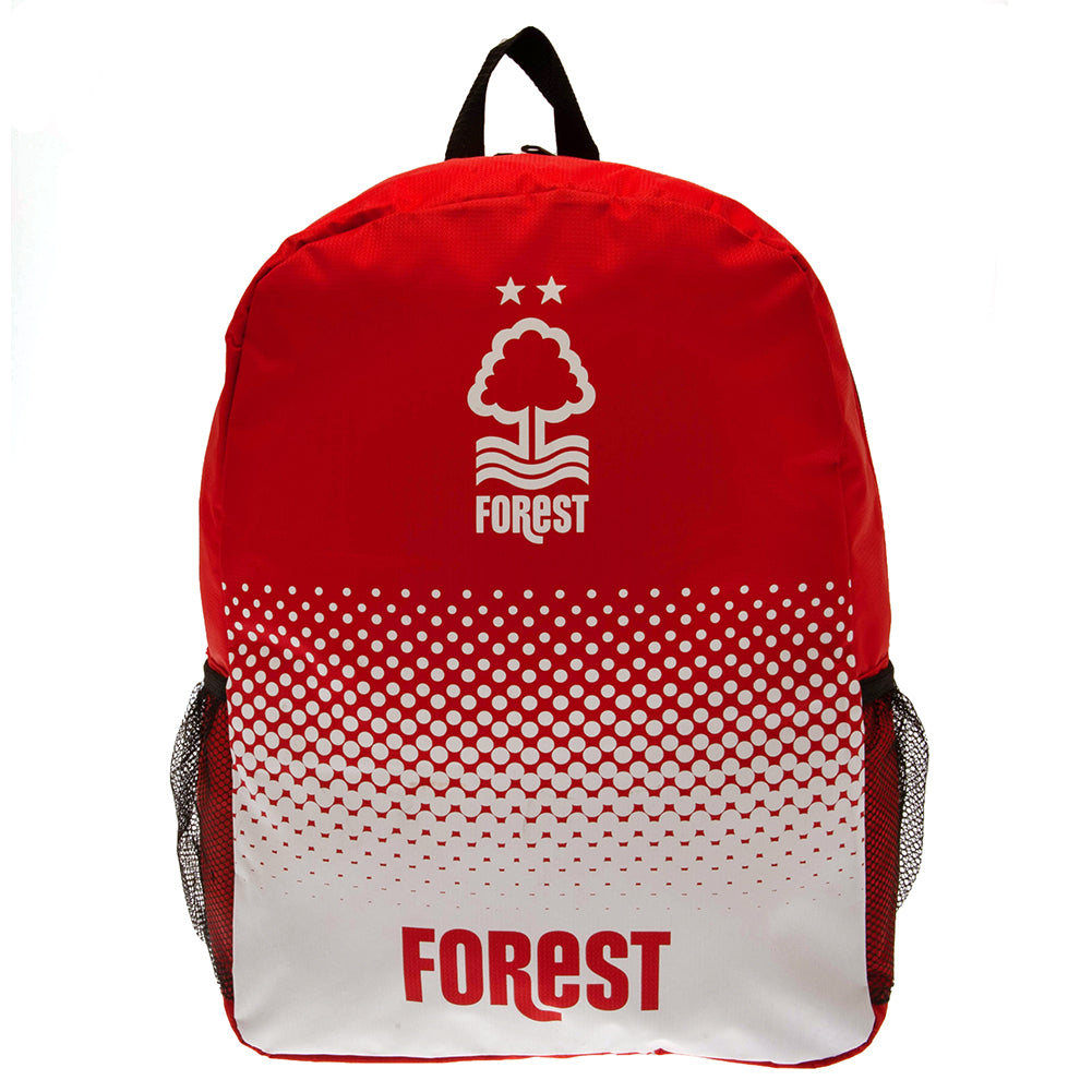 Red and white backpack with 'Forest' branding on a white background