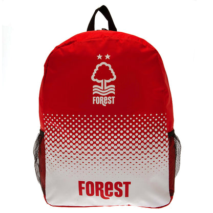 Red and white backpack with 'Forest' branding on a white background