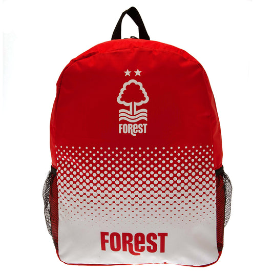 Red and white backpack with 'Forest' branding on a white background