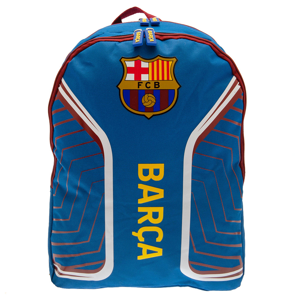 Blue backpack with FC Barcelona logo and 'BARCA' text on a white background