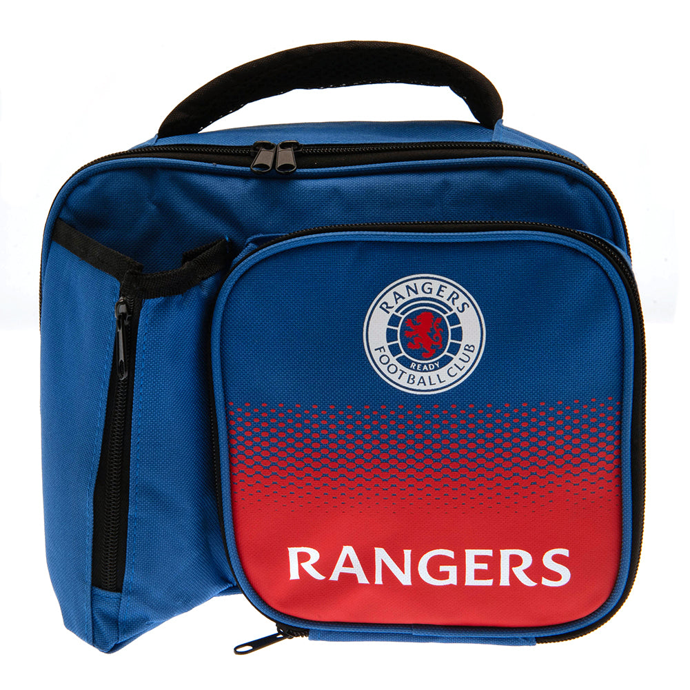 Blue and red lunch bag with Rangers FC logo on a white background