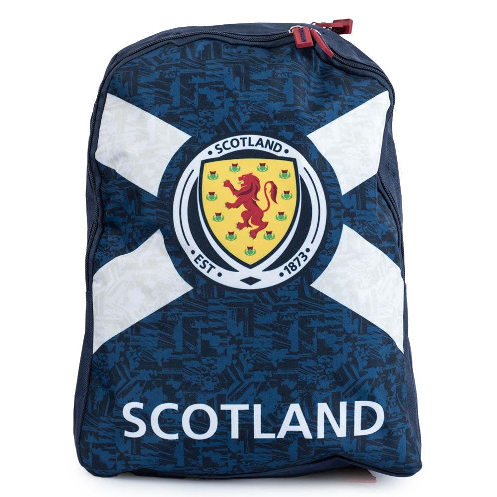 Backpack with Scottish flag design and 'Scotland' text on a white background