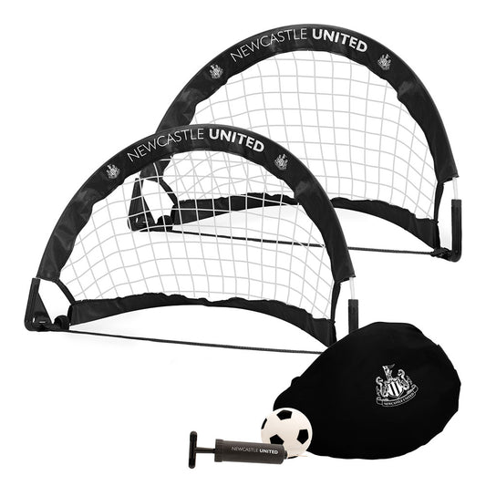 Newcastle United sports training set with goal, ball, and pump on a white background