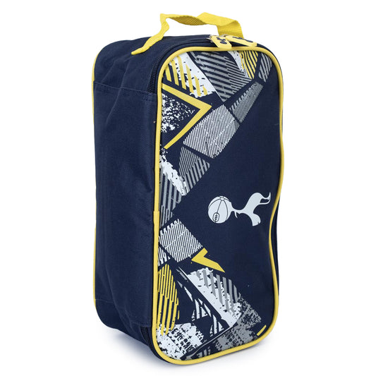 Navy Tottenham Hotspur blue shoe bag with geometric pattern and yellow accents on a white background