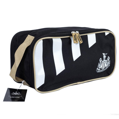 Black and white striped bag with a Newcastle United logo on a white background