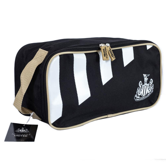 Black and white striped bag with a Newcastle United logo on a white background