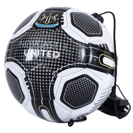 Training ball with Newcastle United branding and a drawstring attached.