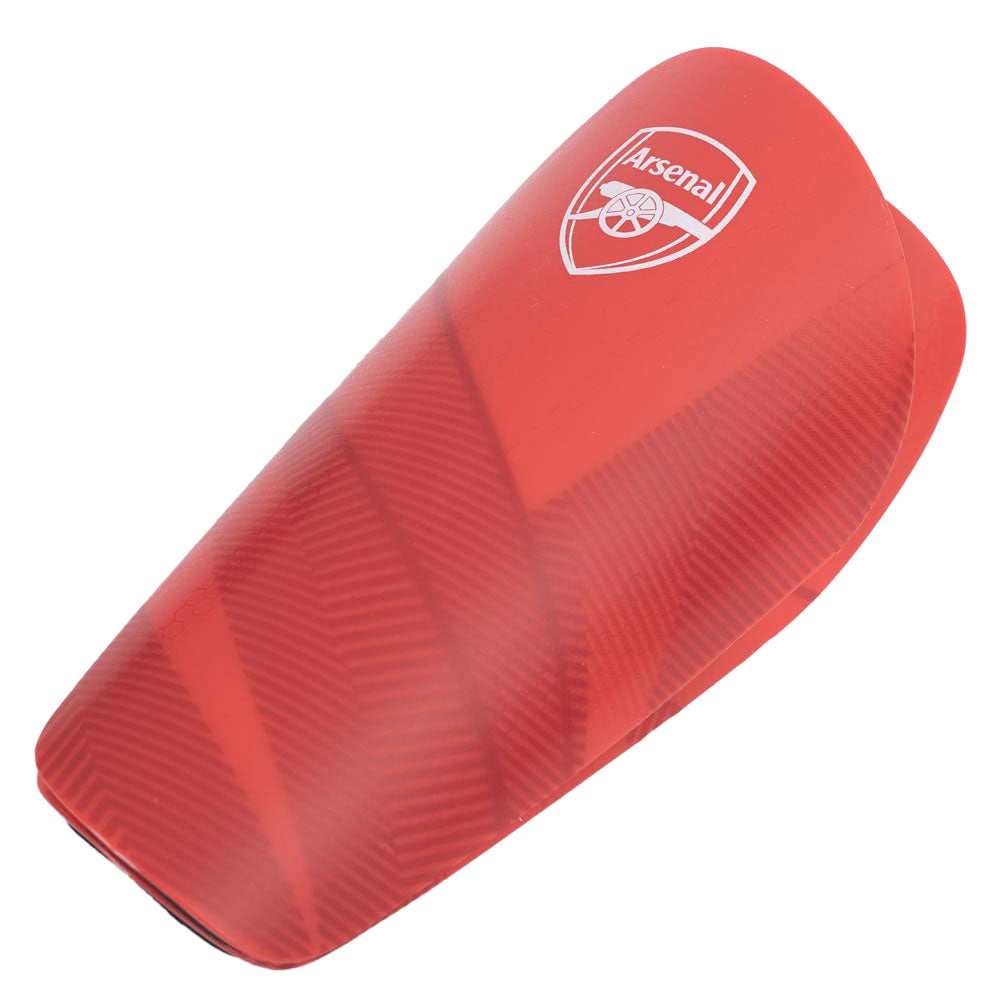 Red shin pad with Arsenal logo on a white background