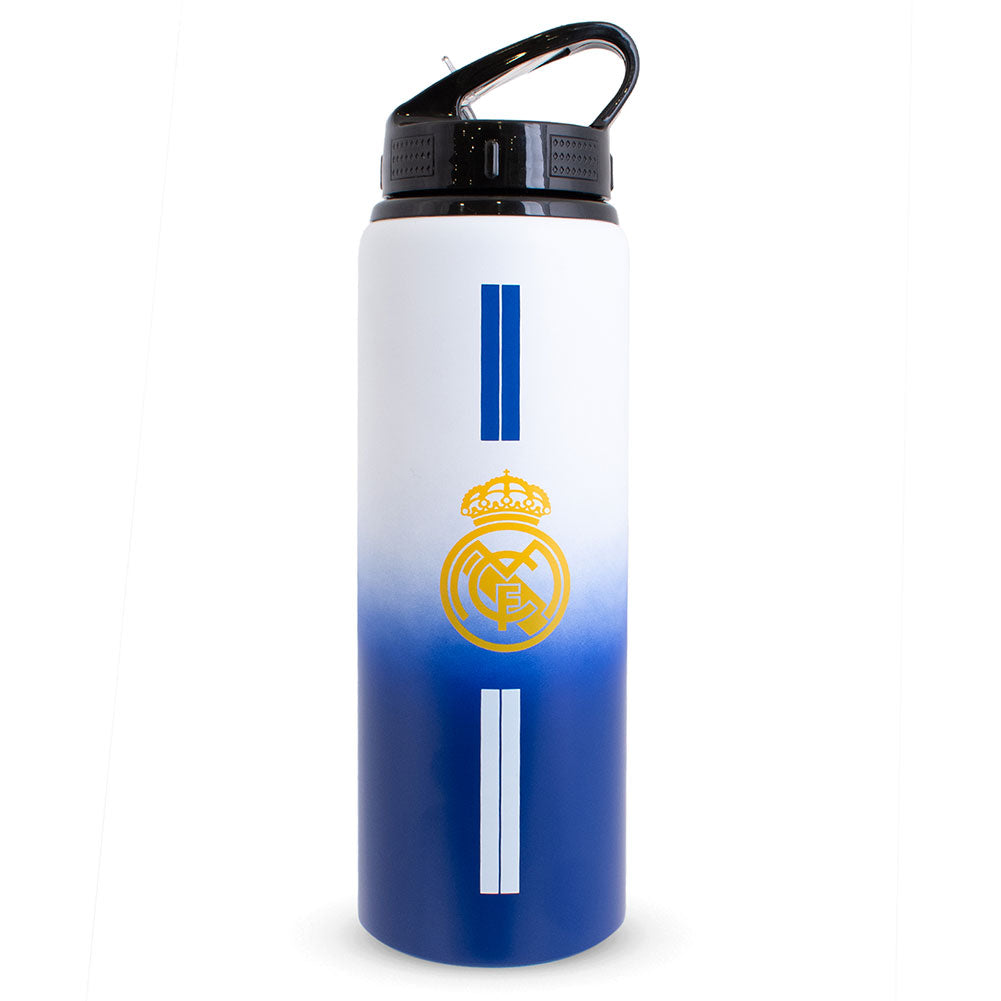 Water bottle with Real Madrid logo on a white background