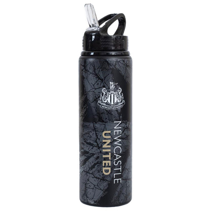 Black water bottle with Newcastle United logo and text on a white background