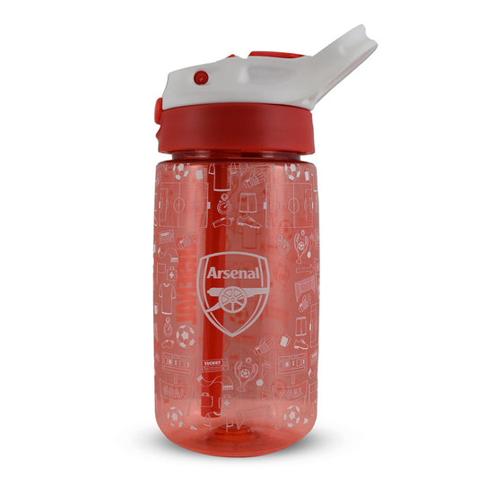 Red water bottle with Arsenal logo on a white background