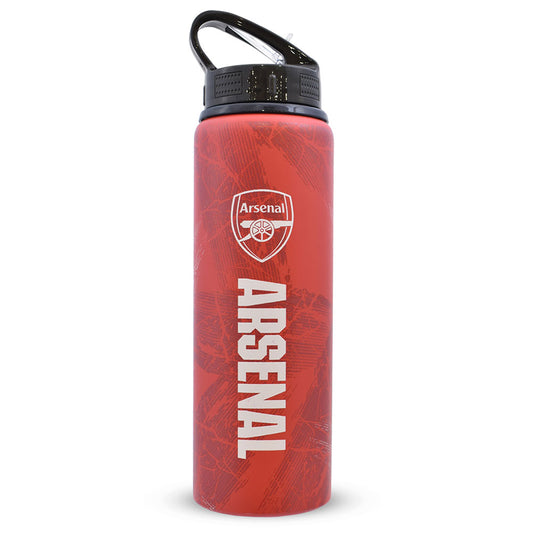 Red water bottle with Arsenal logo on