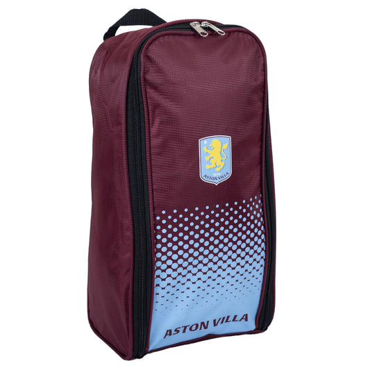 Maroon and light blue shoe bag with Aston Villa logo on a white background